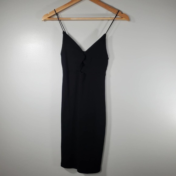 Zara V-Neck Ribbed Mini Bodycon Dress Black Size Small - Picture 5 of 6